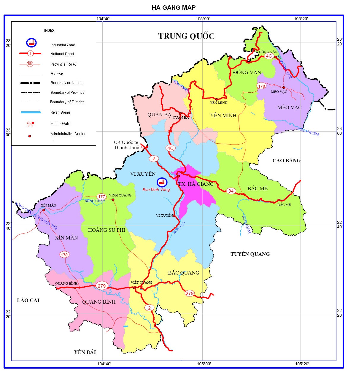 Bản đồ từ thành phố Hà Giang tới cao nguyên đá Đồng Văn