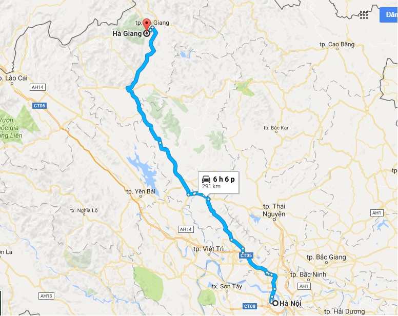 Đường đi từ Hà Nội đến thành phố Hà Giang