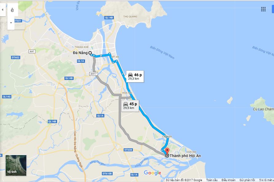 Bản đồ đường đi từ Đà Nẵng đến Hội An