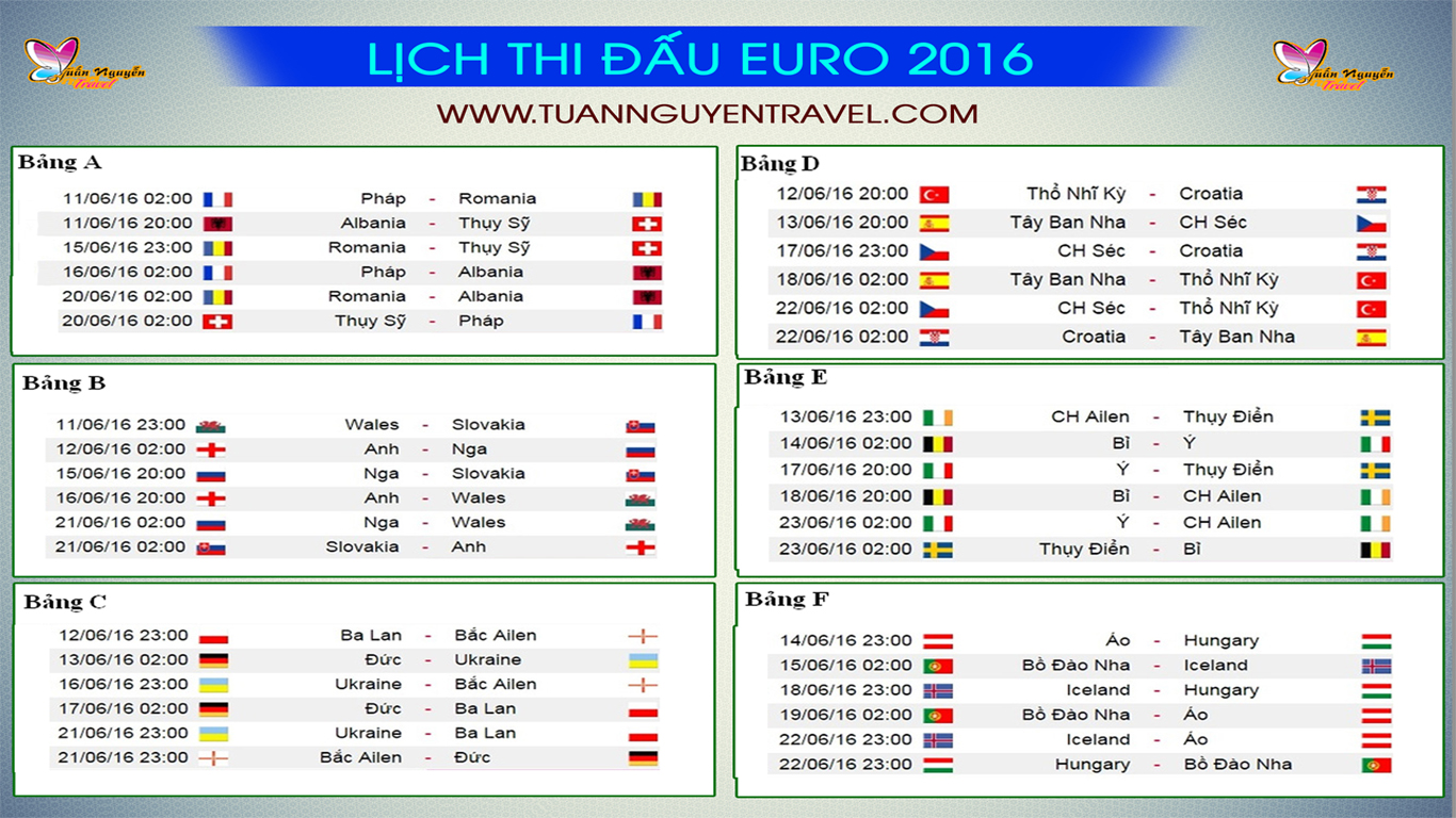 Lịch thi đấu euro 2016 tổ chức tại pháp | lịch trường thuật trực tiếp euro 2016 