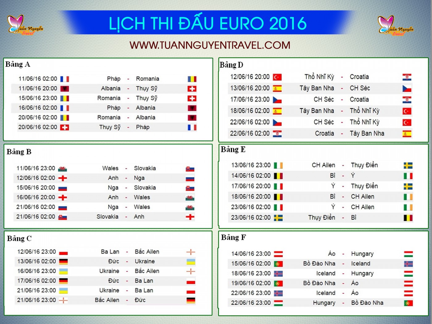 Lịch thi đấu euro 2016 | lịch trường thuật trực tiếp euro 2016 